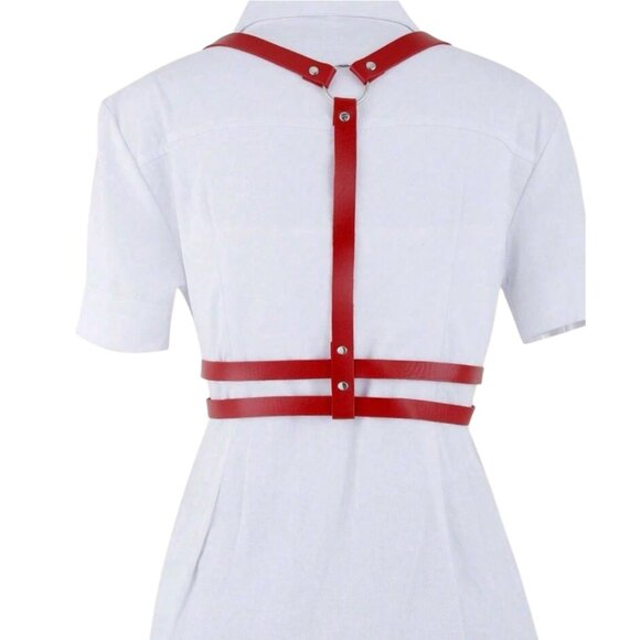 Women Plus Size Gothic Style Red PU Leather Sexy Harness Waist Belt - Picture 3 of 4